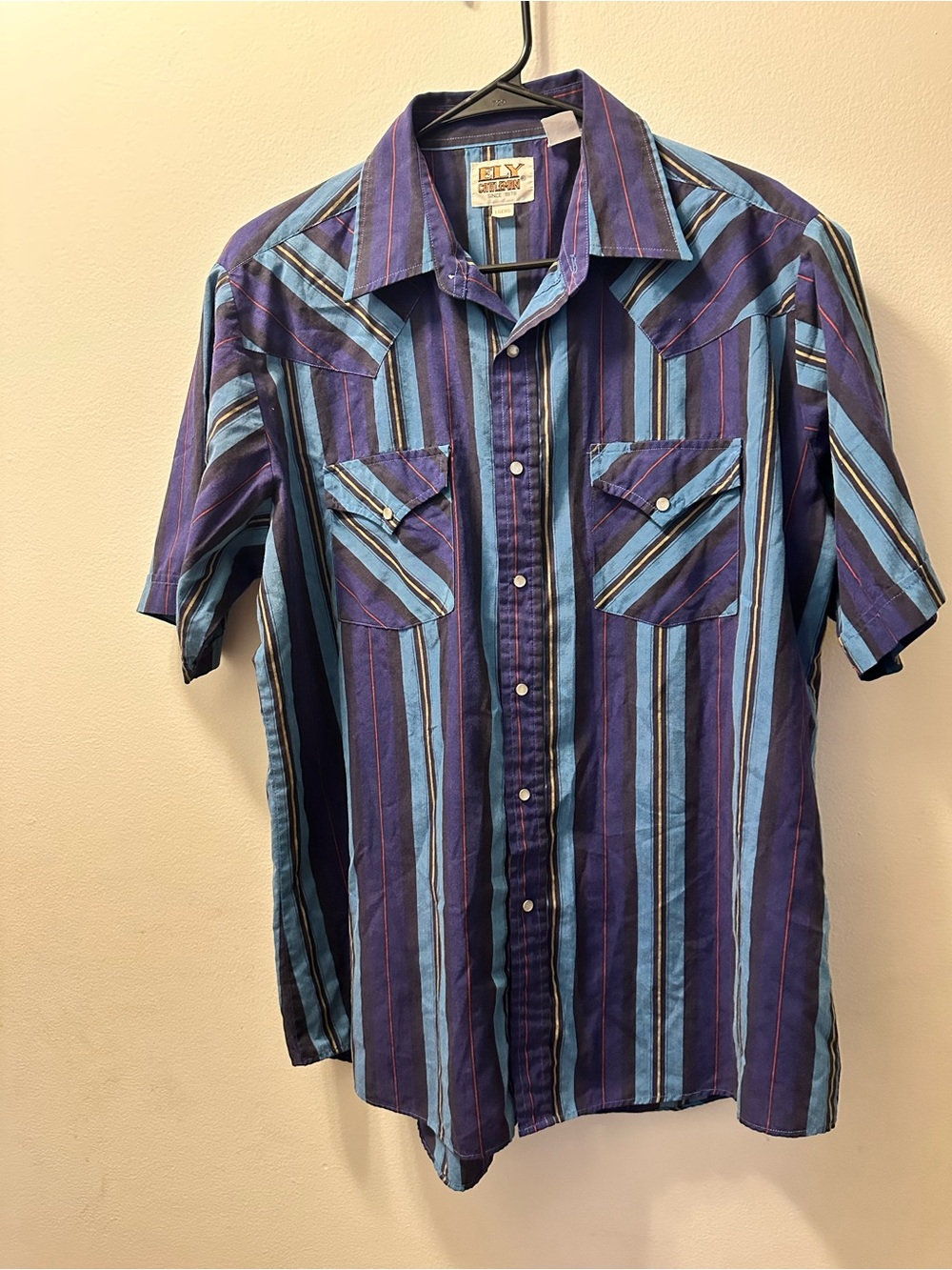 Ely Cattleman Short Sleeve Striped Button up Shirt - Blue & Purple